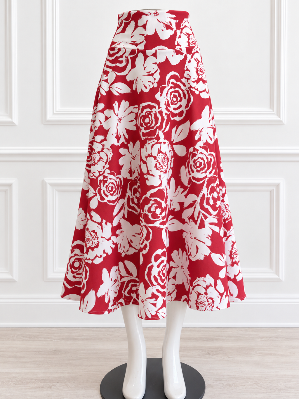 Red & White Floral Skirt