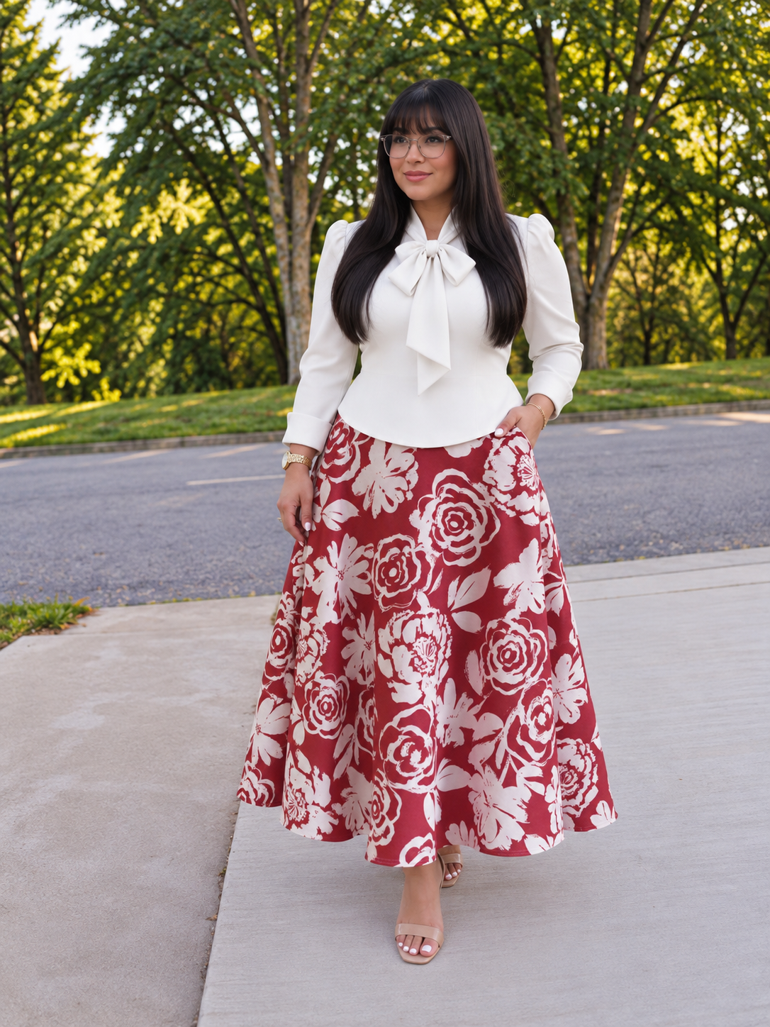 Red & White Floral Skirt