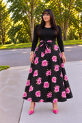Black & Pink Floral Modest Dress