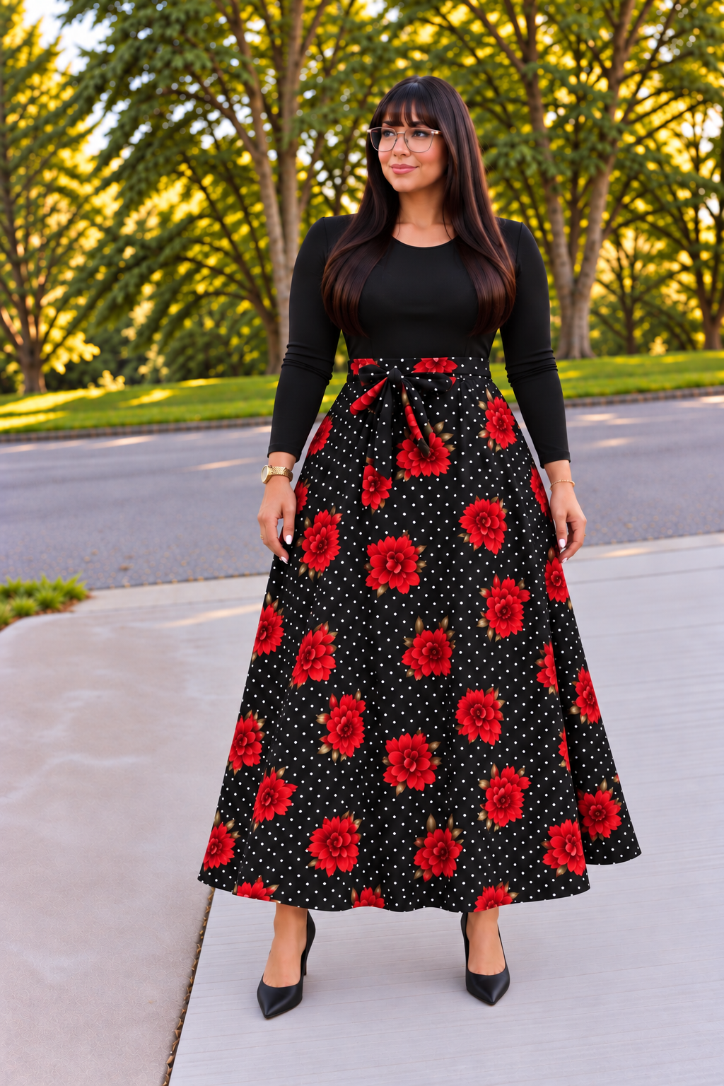 Black & Red Floral Modest Dress