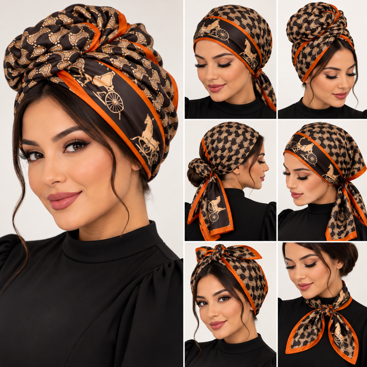 Equestrian Print Silky Bandana Square Neck Scarf
