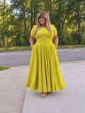 🌼 Elegant Chartreuse Puff-Sleeve Dress