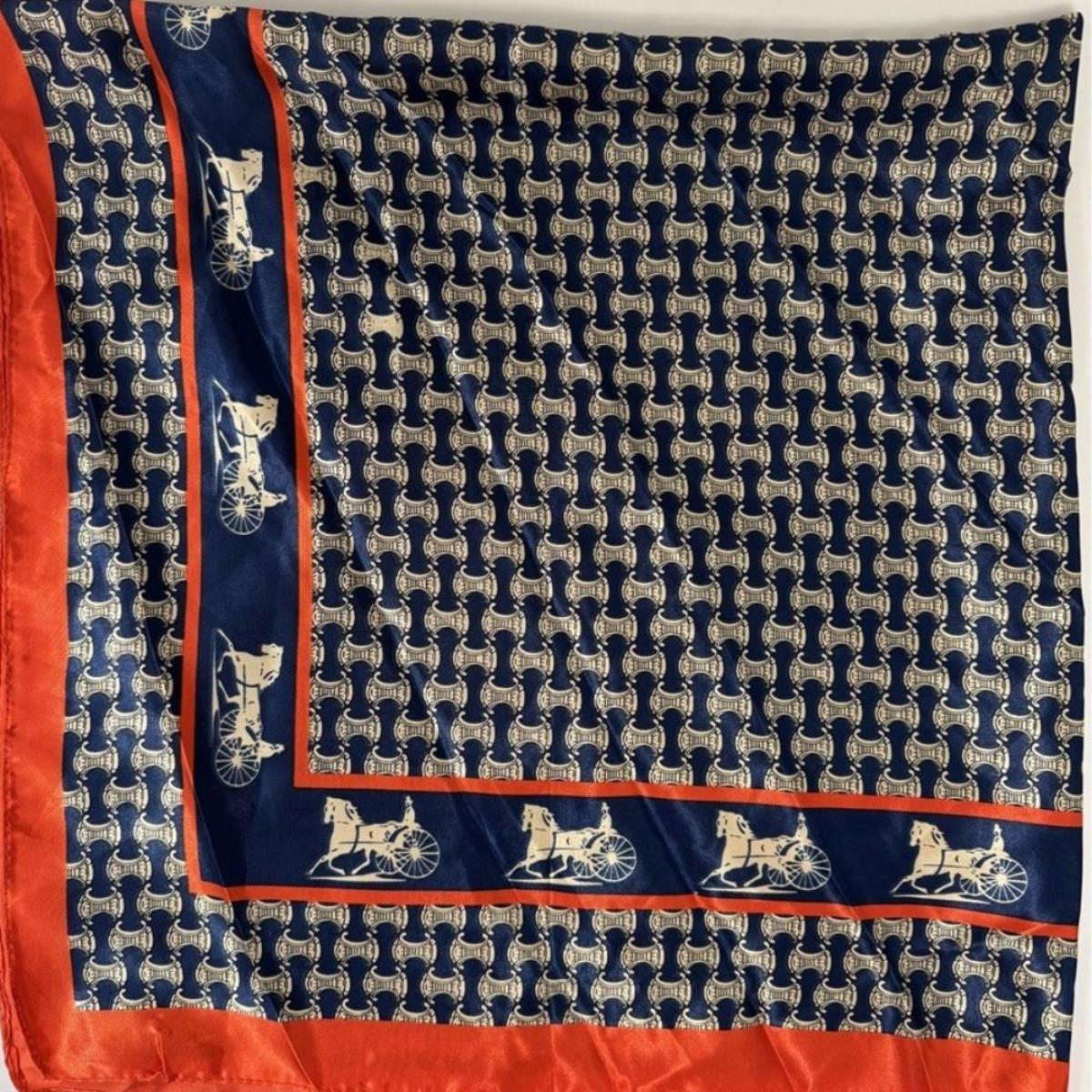 Equestrian Print Silky Bandana Square Neck Scarf