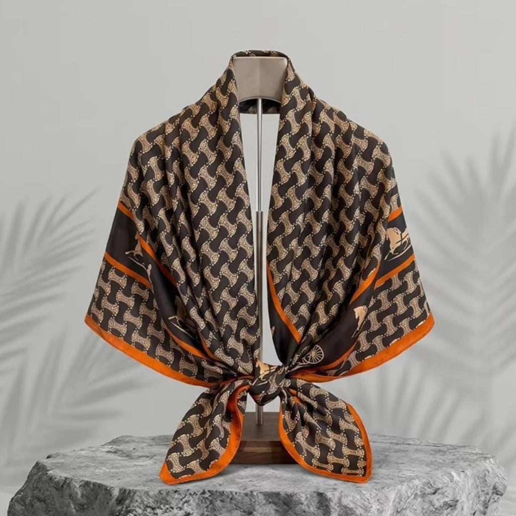 Equestrian Print Silky Bandana Square Neck Scarf