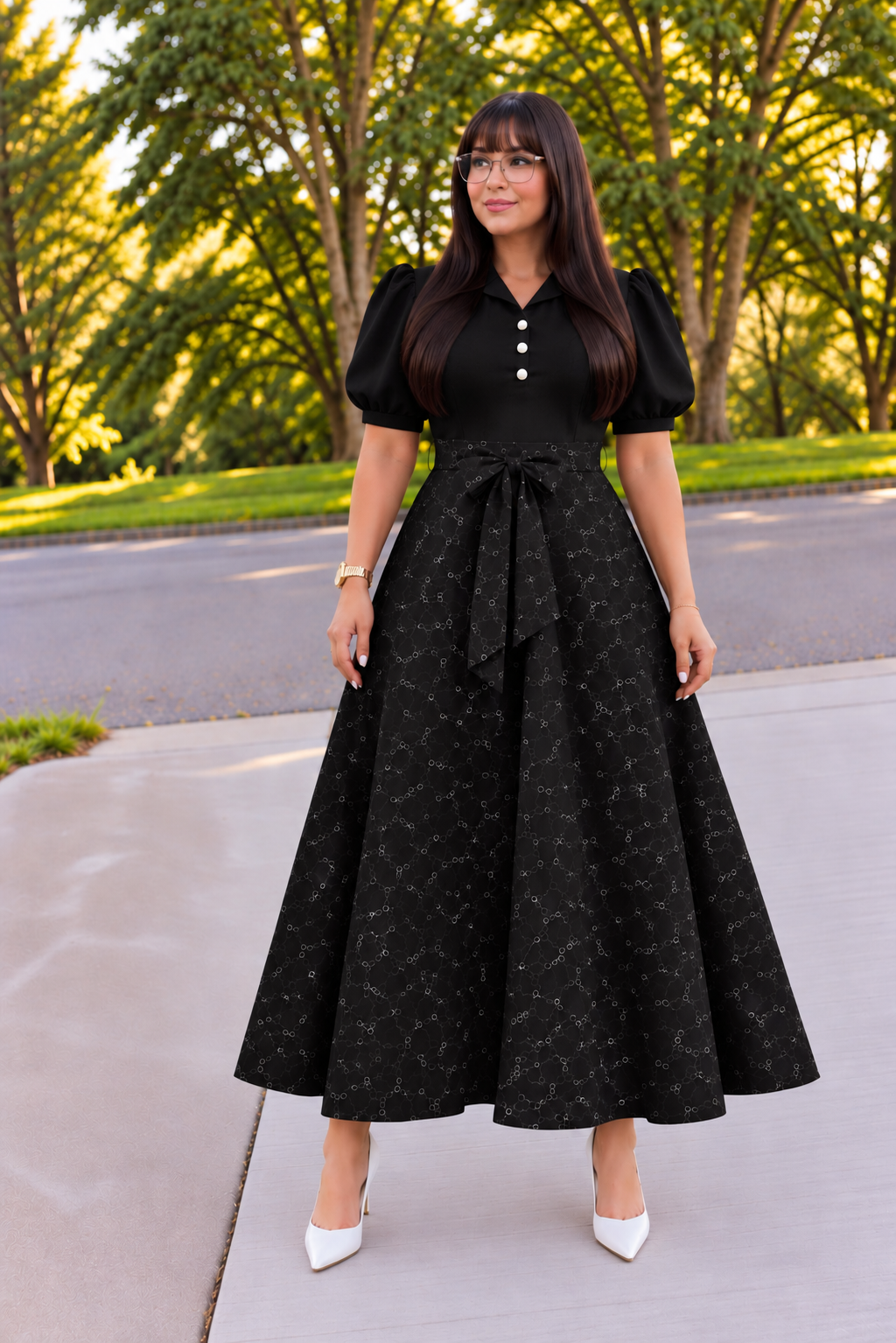 Embroidered Black and White Circle Dress