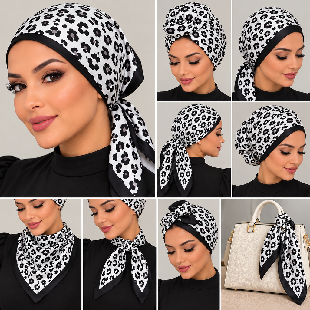 Trendy Leopard Print Satin Bandana – Women’s Multi-Use Neck Scarf, Hair & Bag Tie