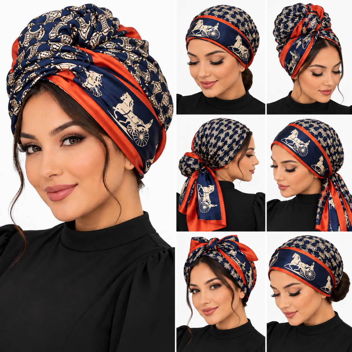Equestrian Print Silky Bandana Square Neck Scarf