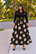 Black & Beige Floral Modest Dress